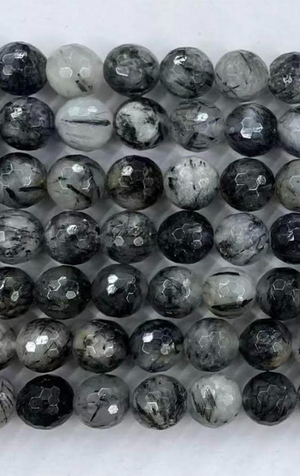 Black Rutilated quartz faceted round beads 12mm