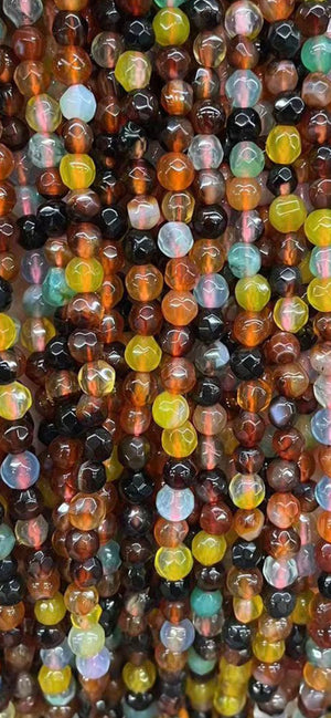 MIXED COLOR FACETED AGATE ROUND BEADS 4MM