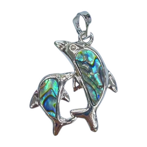 DOUBLE DOLPHINS ABALONE PENDANT  27X30MM