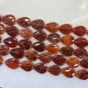 Fire Agate Faceted Flat Drop 15x20mm