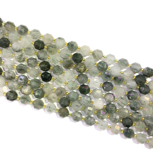 Green Quartz Rutilated Lucky Faceted Beads 10mm