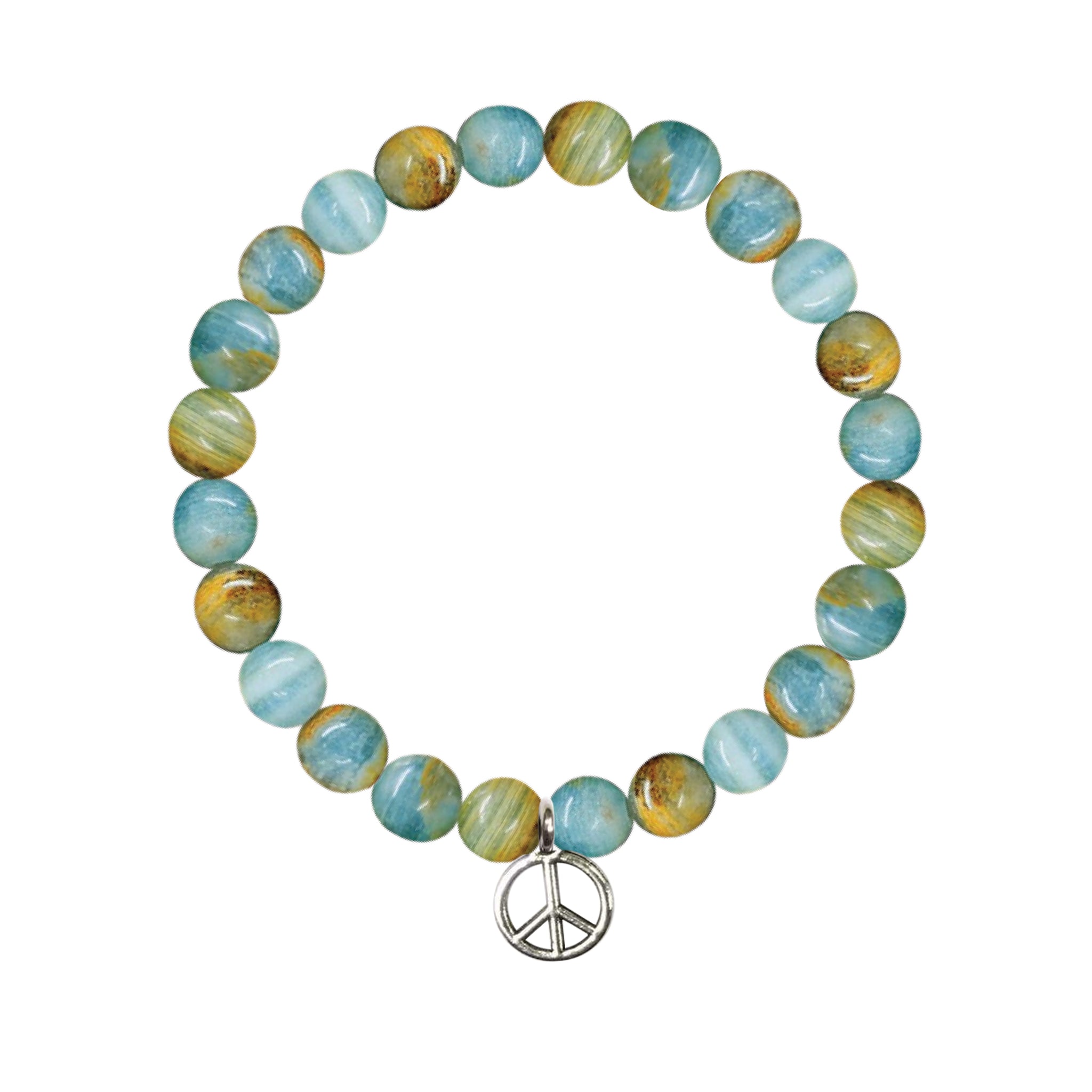 Argentina Aragonite Stretch Bracelet 8MM With Silver Peace Charm