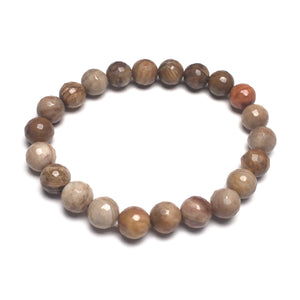 Fossil Wood 8mm Faceted Beads Bracelet