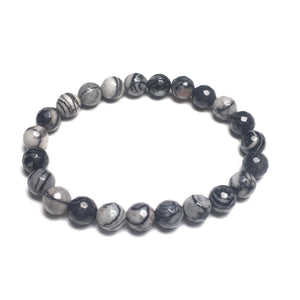 Black Texture 8mm Faceted Beads Bracelet