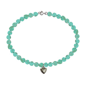 6MM Heart-Shaped Turquoise Magnesite Anklet w/ Heart Charm 9in
