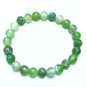 Green Fire Agate Faceted Beads Bracelet 8mm