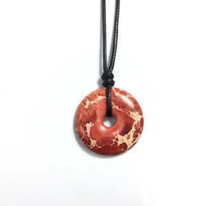 Impression Jasper Red 40x6mm Donut With Cotton Cord Necklace