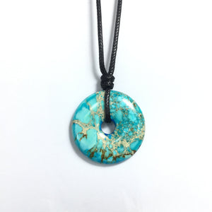 Impression Jasper Turquoise Blue 40x6mm Donut With Cotton Cord Necklace