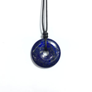 Color Enhanced Lapis 40x6mm Donut With Cotton Cord Necklace