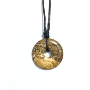 Picture Jasper 40x6mm Donut With Cotton Cord Necklace
