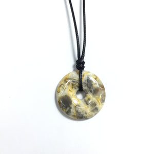 Crazy Lace Agate 40x6mm Donut With Cotton Cord Necklace