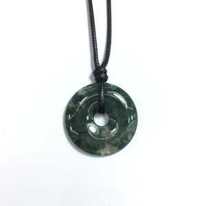 Moss Agate 40x6mm Donut With Cotton Cord Necklace
