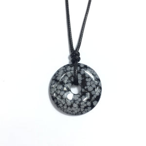 Snow Flake 40x6mm Donut With Cotton Cord Necklace