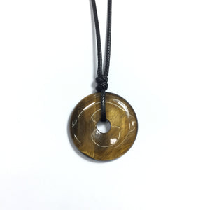 Tiger Eye 40x6mm Donut With Cotton Cord Necklace