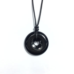 Black Obsidian 40x6mm Donut With Cotton Cord Necklace