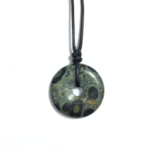 Kambaba Jasper 40x6mm Donut With Cotton Cord Necklace