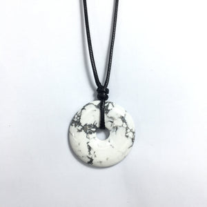 Howlite White 40x6mm Donut With Cotton Cord Necklace