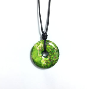 Impression Jasper Green 40x6mm Donut With Cotton Cord Necklace