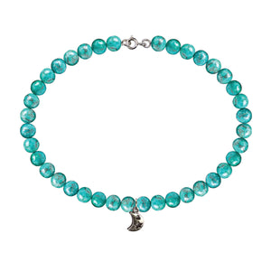 4MM Round Turquoise Magnesite Anklet w/ Moon Charm 9in