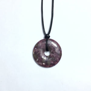 Flower Tourmaline 40x6mm Donut With Cotton Cord Necklace