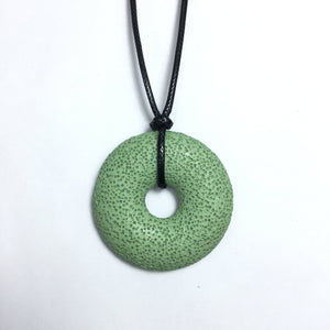 Lava Stone Green 50x10mm Donut With Cotton Cord Necklace