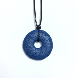 Lava Stone Dark Blue 50x10mm Donut With Cotton Cord Necklace