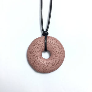 Lava Stone Pink 50x10mm Donut With Cotton Cord Necklace