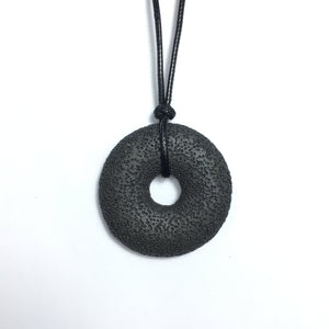 Lava Stone Black 50x10mm Donut With Cotton Cord Necklace