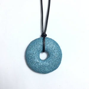 Lava Stone Blue 50x10mm Donut With Cotton Cord Necklace
