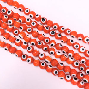 Orange Coloured Glaze Evil Eye Round Beads 4mm