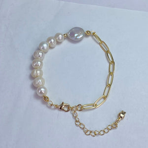 Genuine Natural Freshwater Pearl Bracelet With Gold Finish Copper Base Metal 10