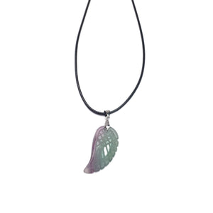 Fluorite Wing Shape Pendant 17X35mm  Leather Cord Necklace