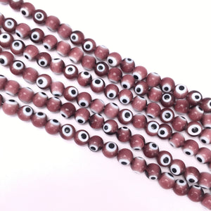 Purple Coloured Glaze Evil Eye Round Beads 6mm