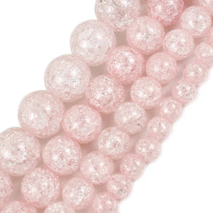 Pink Cracked Glass Round Beads 12mm