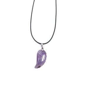Amethyst Wing Shape Pendant 17X35mm  Leather Cord Necklace