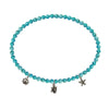 3MM Faceted Turquoise Magnesite Stretch Anklet Multi-Charm 9in