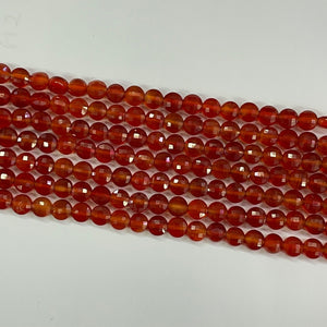 Red Agate Faceted Puff Coin 6mm