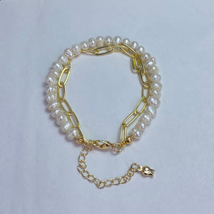 Genuine Natural Freshwater Pearl Bracelet With Gold Finish Copper Base Metal 12