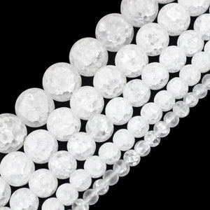 Matt White Cracked Glass Round Beads 14mm