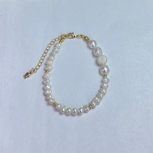 Genuine Natural Freshwater Pearl Bracelet With Gold Finish Copper Base Metal 14