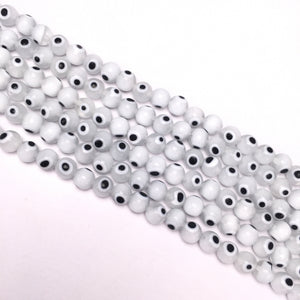 White Coloured Glaze Evil Eye Round Beads 10mm