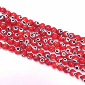 Red Coloured Glaze Evil Eye Round Beads 8mm