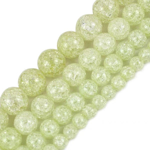 Yellow Green Cracked Glass Round Beads 4mm