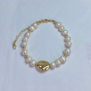 Genuine Natural Freshwater Pearl Bracelet With Gold Finish Copper Base Metal 15