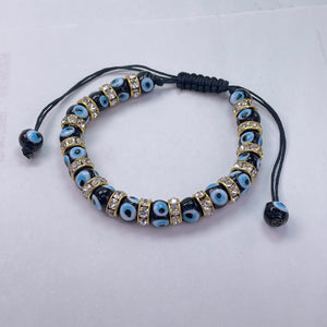 Ceramic Evil Eyes Round Beads With Metal Accessories Slide Bracelet 8mm