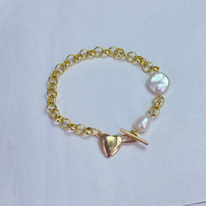 Genuine Natural Freshwater Pearl Bracelet With Gold Finish Copper Base Metal 16