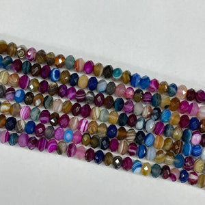 Rainbow Banded Agate Faceted Roundel 4X6mm