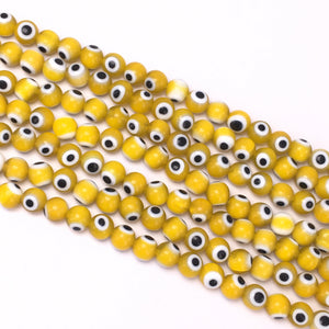 Yellow Coloured Glaze Evil Eye Round Beads 6mm