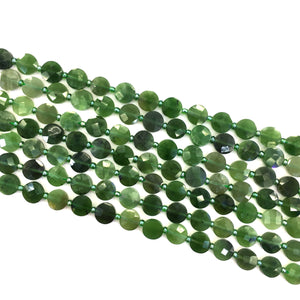 Natural green jade Faceted puff coin 8mm