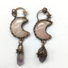 Rose quartz moon shape 30X40mm antique pendant